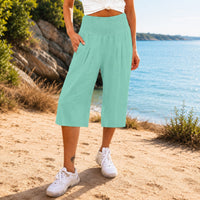 Rosetta™ Culotte aus Baumwoll-Leinen mit Elegantem Kräuselbund - Hellgrün