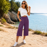 Rosetta™ Culotte aus Baumwoll-Leinen mit Elegantem Kräuselbund - Lila
