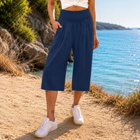 Rosetta™ Culotte aus Baumwoll-Leinen mit Elegantem Kräuselbund - Dunkelblau