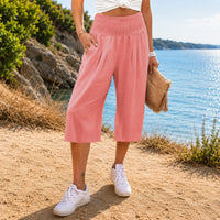 Rosetta™ Culotte aus Baumwoll-Leinen mit Elegantem Kräuselbund - Hellrosa