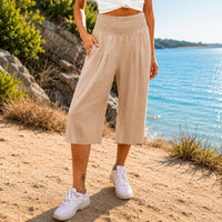 Rosetta™ Culotte aus Baumwoll-Leinen mit Elegantem Kräuselbund - Khaki