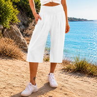 Rosetta™ Culotte aus Baumwoll-Leinen mit Elegantem Kräuselbund - Weiß