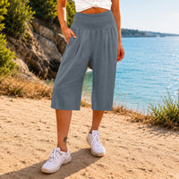 Rosetta™ Culotte aus Baumwoll-Leinen mit Elegantem Kräuselbund - Grau