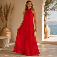 Sicilia™ Maxikleid mit Eleganten Plisseefalten und Locker Fallender Passform - Rot