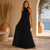 Sicilia™ Maxikleid mit Eleganten Plisseefalten und Locker Fallender Passform - Schwarz