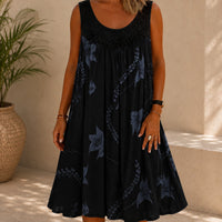 Kleid Linden™ mit Spitzeneinsatz, Blumenmuster und Weitem Schnitt - Schwarz