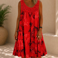 Kleid Linden™ mit Spitzeneinsatz, Blumenmuster und Weitem Schnitt - Rot