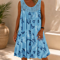 Kleid Linden™ mit Spitzeneinsatz, Blumenmuster und Weitem Schnitt - Hellblau