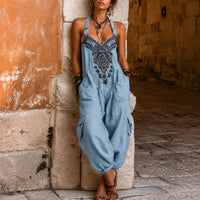 Overall Martha™ mit ornamentaler Stickerei, V-Ausschnitt und weitem Schnitt - Blau
