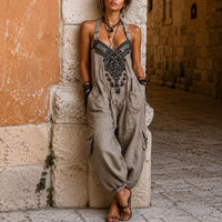Overall Martha™ mit ornamentaler Stickerei, V-Ausschnitt und weitem Schnitt - Grau
