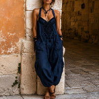 Overall Martha™ mit ornamentaler Stickerei, V-Ausschnitt und weitem Schnitt - Marineblau