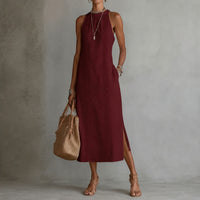 Coralie™ Kleid mit Godetrock, hohem Ausschnitt und vertikalen Ornamentdetails - Rot