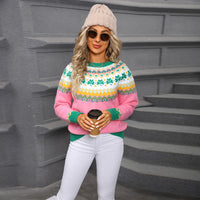Norweger Damen Pullover Warm Gemütlich Strickstoff - Rosa