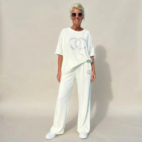 Urban Eleganz™ Zweiteileraus Comfort-Maschenware mit eleganten Kristalldetails - Weiß