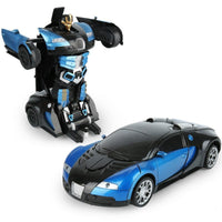 2-in-1 RC-Transformationsroboterauto – Ferngesteuertes Fahrzeug mit LED-Leuchten, Musik und Ein-Knopf-Transformation - Blau