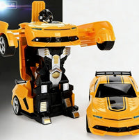2-in-1 RC-Transformationsroboterauto – Ferngesteuertes Fahrzeug mit LED-Leuchten, Musik und Ein-Knopf-Transformation - Gelb
