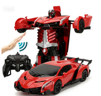 2-in-1 RC-Transformationsroboterauto – Ferngesteuertes Fahrzeug mit LED-Leuchten, Musik und Ein-Knopf-Transformation - Rot