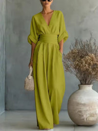 Aurore - Bequemer Jumpsuit Mit V-Ausschnitt - Grün