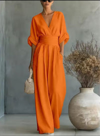 Aurore - Bequemer Jumpsuit Mit V-Ausschnitt - Orange