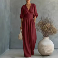 Aurore - Bequemer Jumpsuit Mit V-Ausschnitt - Burgund