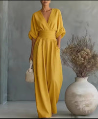 Aurore - Bequemer Jumpsuit Mit V-Ausschnitt - Gelb