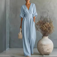 Aurore - Bequemer Jumpsuit Mit V-Ausschnitt - Blau