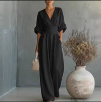 Aurore - Bequemer Jumpsuit Mit V-Ausschnitt - Schwarz