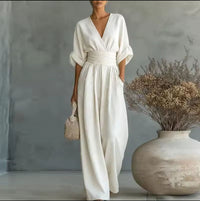 Aurore - Bequemer Jumpsuit Mit V-Ausschnitt - Weiß