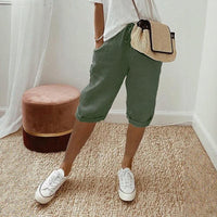 Levana™ Baumwoll-Leinen Shorts mit Verstellbarem Bund - Olivgrün