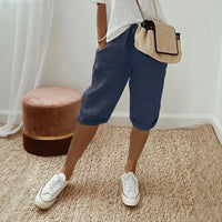 Levana™ Baumwoll-Leinen Shorts mit Verstellbarem Bund - Dunkelblau
