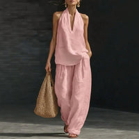 Aurelia™-Set aus Baumwoll-Leinen im Minimalistischen Stil mit Fließender Passform - Rosa
