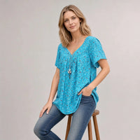 Lisboa™ Bluse aus Premium-Viskose mit V-Ausschnitt - Himmelblau