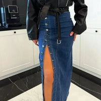 Lorena™ Jeansrock mit Knopfleiste vorn und elegantem Schlitz - Dunkelblau