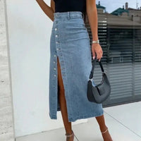 Lorena™ Jeansrock mit Knopfleiste vorn und elegantem Schlitz - Hellblau