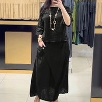 Bellarive™ Set Aus Baumwoll-Leinen Mit Weiter Bluse und Wickelrock - Schwarz