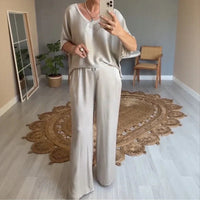 Marevielle™ Set Aus Satinartigem Stoff Mit Lockerer Bluse und Fließender Pantalonhose - Grau