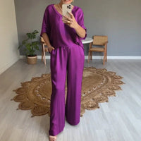 Marevielle™ Set Aus Satinartigem Stoff Mit Lockerer Bluse und Fließender Pantalonhose - Lila