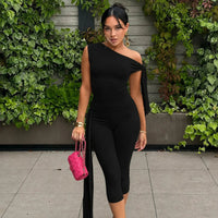 Odessa™ Set mit One-Shoulder-Bluse und Eleganter Caprihose - Schwarz