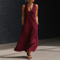 Antonella™ Midikleid mit Eleganten Knöpfen und V-Ausschnitt - Burgund