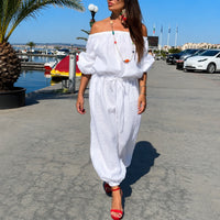 Bellamare™ Jumpsuit Mit Schulterfreiem Ausschnitt Und Verstellbarer Taille - Weiß