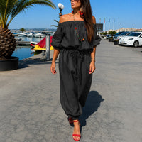 Bellamare™ Jumpsuit Mit Schulterfreiem Ausschnitt Und Verstellbarer Taille - Schwarz