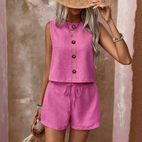 Celestina™ Set Aus Leinen-Baumwoll-Mischung Mit Minimalistischem Design - Pink