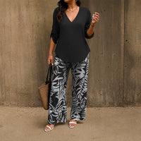 Bellariva™ Set mit Gemusterter Hose und Leichter Bluse - Schwarz