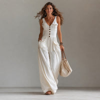 Marvella™ Jumpsuit mit V-Ausschnitt und weitem Bein - Weiß