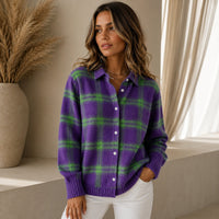 Saint Claire™ Premium-Strickjacke mit Karomuster - Lila
