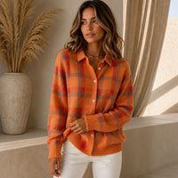 Saint Claire™ Premium-Strickjacke mit Karomuster - Orange