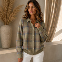 Saint Claire™ Premium-Strickjacke mit Karomuster - Khaki