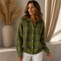 Saint Claire™ Premium-Strickjacke mit Karomuster - Grün