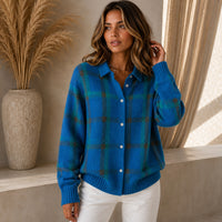 Saint Claire™ Premium-Strickjacke mit Karomuster - Marineblau
