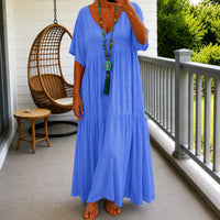 Liorenna™ Kleid aus Baumwoll-Leinen mit Lockerer Passform und V-Ausschnitt - Blau